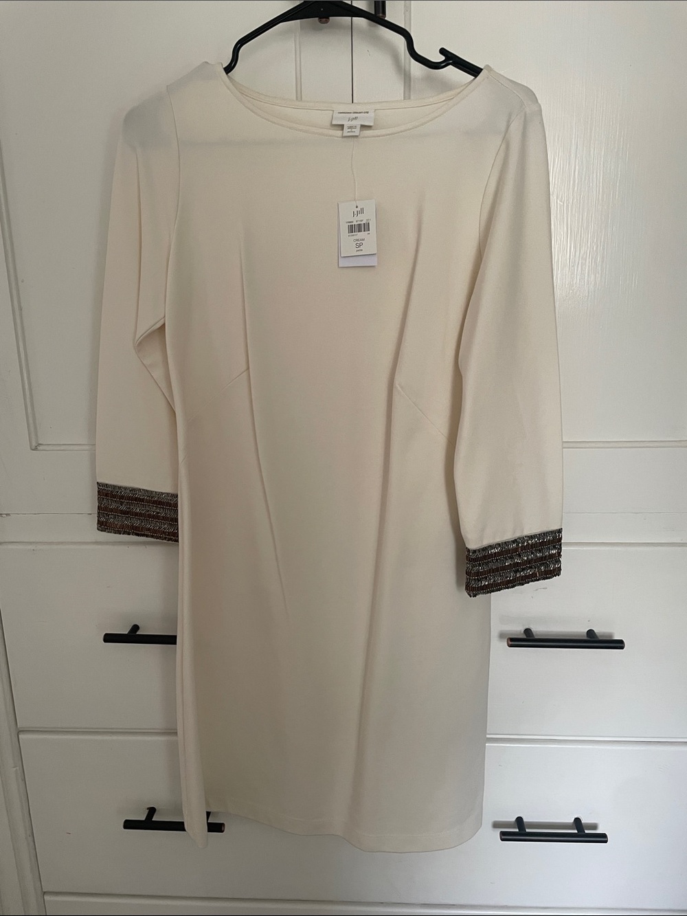 Christian Siriano for J. Jill cream dress with beaded sleeve detail